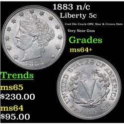 1883 n/c Liberty Nickel 5c Grades Choice+ Unc