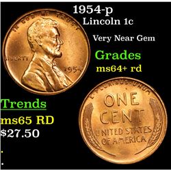 1954-p Lincoln Cent 1c Grades Choice+ Unc RD