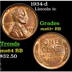 1934-d Lincoln Cent 1c Grades Select+ Unc RB
