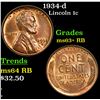 Image 1 : 1934-d Lincoln Cent 1c Grades Select+ Unc RB