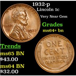 1932-p Lincoln Cent 1c Grades Choice+ Unc BN