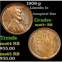 1909-p Lincoln Cent 1c Grades Select+ Unc RB