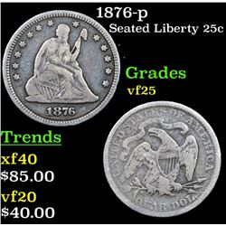 1876-p Seated Liberty Quarter 25c Grades vf+