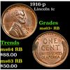 Image 1 : 1916-p Lincoln Cent 1c Grades Select+ Unc RB