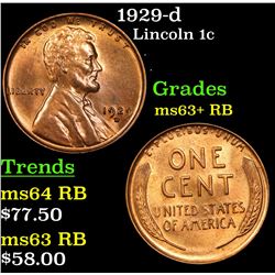 1929-d Lincoln Cent 1c Grades Select+ Unc RB