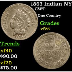 1863 Indian NY Civil War Token 1c Grades vf+