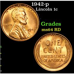 1942-p Lincoln Cent 1c Grades Choice Unc RD