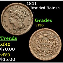 1851 Braided Hair Large Cent 1c Grades vf++