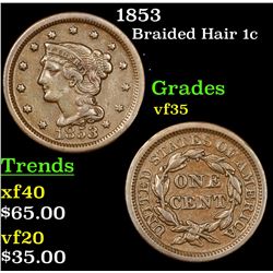 1853 Braided Hair Large Cent 1c Grades vf++