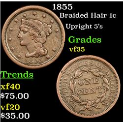 1855 Braided Hair Large Cent 1c Grades vf++