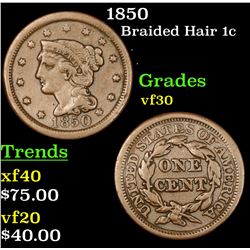 1850 Braided Hair Large Cent 1c Grades vf++