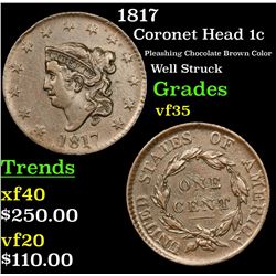 1817 Coronet Head Large Cent 1c Grades vf++