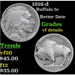 1916-d Buffalo Nickel 5c Grades vf details