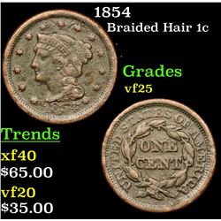 1854 Braided Hair Large Cent 1c Grades vf+