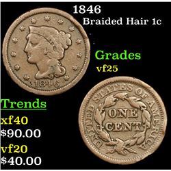 1846 Braided Hair Large Cent 1c Grades vf+