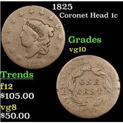 1825 Coronet Head Large Cent 1c Grades vg+