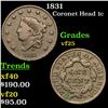 Image 1 : 1831 Coronet Head Large Cent 1c Grades vf+
