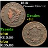 Image 1 : 1816 Coronet Head Large Cent 1c Grades vf+