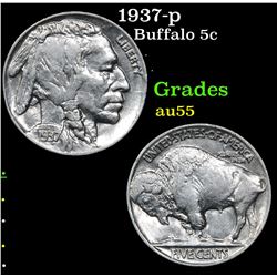 1937-p Buffalo Nickel 5c Grades Choice AU