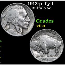 1913-p Ty I Buffalo Nickel 5c Grades vf++