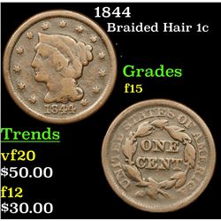 1844 Braided Hair Large Cent 1c Grades f+