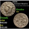 Image 1 : 1834 Coronet Head Large Cent 1c Grades f+