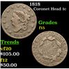 Image 1 : 1818 Coronet Head Large Cent 1c Grades f+