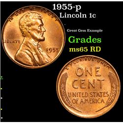 1955-p Lincoln Cent 1c Grades GEM Unc RD