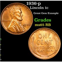 1936-p Lincoln Cent 1c Grades GEM Unc RB