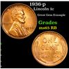 Image 1 : 1936-p Lincoln Cent 1c Grades GEM Unc RB
