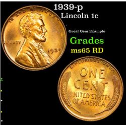 1939-p Lincoln Cent 1c Grades GEM Unc RD