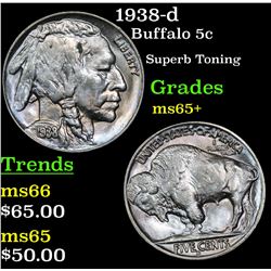 1938-d Buffalo Nickel 5c Grades GEM+ Unc