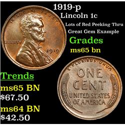 1919-p Lincoln Cent 1c Grades GEM Unc BN