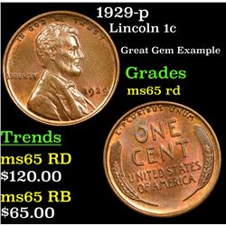 1929-p Lincoln Cent 1c Grades GEM Unc RD