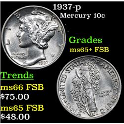 1937-p Mercury Dime 10c Grades GEM+ FSB