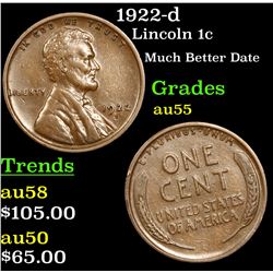 1922-d Lincoln Cent 1c Grades Choice AU