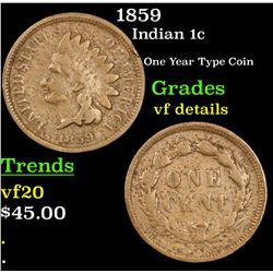 1859 Indian Cent 1c Grades vf details