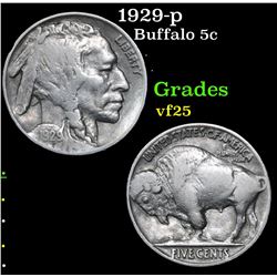 1929-p Buffalo Nickel 5c Grades vf+