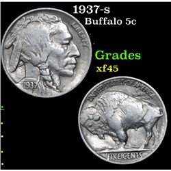 1937-s Buffalo Nickel 5c Grades xf+