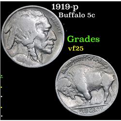 1919-p Buffalo Nickel 5c Grades vf+