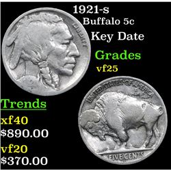 1921-s Buffalo Nickel 5c Grades vf+