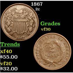 1867 Two Cent Piece 2c Grades vf++