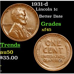 1931-d Lincoln Cent 1c Grades xf+