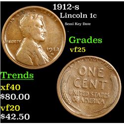 1912-s Lincoln Cent 1c Grades vf+