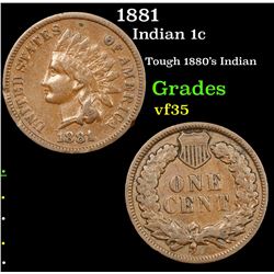 1881 Indian Cent 1c Grades vf++