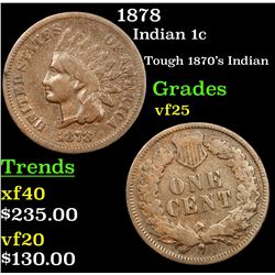 1878 Indian Cent 1c Grades vf+