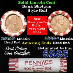 Mixed small cents 1c orig shotgun roll, 1920-s Wheat Cent, 1929-d Wheat Cent other end