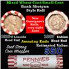 Image 1 : Mixed small cents 1c orig shotgun roll, 1916-d Wheat Cent, 1887 Indian Cent other end