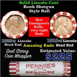 Mixed small cents 1c orig shotgun roll, 1918-d Wheat Cent, 1925-s Wheat Cent other end