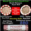 Image 1 : Mixed small cents 1c orig shotgun roll,1917-d Wheat Cent,1891 Indian Cent other end
